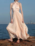 Halter Pleated Maxi Dress Peach Pink