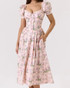 Short Sleeve Floral Corset A Line Midi Dress Pink