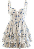 Floral Bustier Corset Detail Ruffle Dress Blue