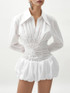 Long Sleeve Puff Shirt Dress White
