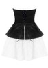 Strapless Corset Floral A Line Velvet Dress Black White