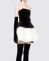 Strapless Corset Floral A Line Velvet Dress Black White