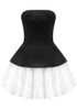 Strapless Corset Floral A Line Velvet Dress Black White