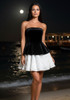 Strapless Corset Floral A Line Velvet Dress Black White