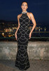 Halter Pearl Detail Maxi Dress Black