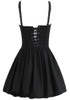 Crochet Trim Corset Puff Dress Black