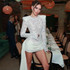Long Sleeve Draped Sequin Lace Dress White