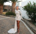 Long Sleeve Draped Sequin Lace Dress White