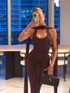 Halter Sparkly Maxi Dress Brown