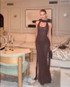 Halter Sparkly Maxi Dress Brown