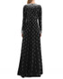 Long Sleeve Crystal Pearl Sequin Maxi Dress Black