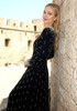 Long Sleeve Crystal Pearl Sequin Maxi Dress Black