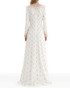 Long Sleeve Crystal Pearl Sequin Maxi Dress White