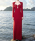 Long Sleeve Embellished Shoulders Maxi Dress Red