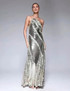 Halter Ruffle Detail Sequin Maxi Dress Silver