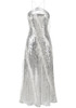 Halter Ruffle Detail Sequin Maxi Dress Silver