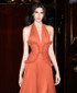 Halter Ruffle Detail A Line Maxi Dress Orange