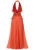 Halter Ruffle Detail A Line Maxi Dress Orange