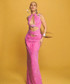 Halter Crystal Ruched Maxi Dress Hot Pink