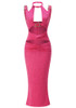 Halter Crystal Ruched Maxi Dress Hot Pink