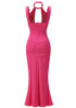 Halter Crystal Ruched Maxi Dress Hot Pink