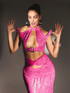Halter Crystal Ruched Maxi Dress Hot Pink