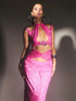 Halter Crystal Ruched Maxi Dress Hot Pink