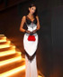 Lace Insert Maxi Dress Black White