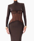 Long Sleeve Structured Mesh Maxi Dress Brown