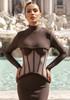 Long Sleeve Structured Mesh Maxi Dress Brown