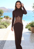Long Sleeve Structured Mesh Maxi Dress Brown