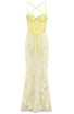 Floral Bustier Strappy Back Maxi Dress Yellow