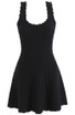 Long Sleeve Scalloped Two Piece Knitted Dress Black