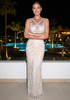 Crystal Pearl Sequin Maxi Dress Nude