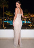 Crystal Pearl Sequin Maxi Dress Nude