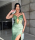 Sequin Crystal Bustier Maxi Dress Green