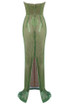 Strapless Crystal Bustier Sparkly Maxi Dress Green