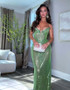 Strapless Crystal Bustier Sparkly Maxi Dress Green