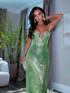 Strapless Crystal Bustier Sparkly Maxi Dress Green