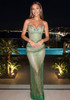 Strapless Crystal Bustier Sparkly Maxi Dress Green