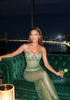 Strapless Crystal Bustier Sparkly Maxi Dress Green