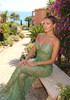 Strapless Crystal Bustier Sparkly Maxi Dress Green