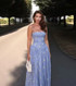 Floral A Line Design Midi Dress Blue