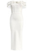 Crystal Draped Bardot Midi Dress White