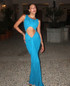 Draped Cut Out Detail Maxi Dress Blue