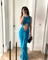 Draped Cut Out Detail Maxi Dress Blue
