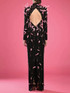 Long Sleeve Feather Backless Maxi Dress Black Pink