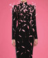Long Sleeve Feather Backless Maxi Dress Black Pink