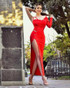 One Sleeve Safety Pin Detail Maxi Dress Red