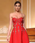 Strapless Crystal Bustier A Line Dress Red